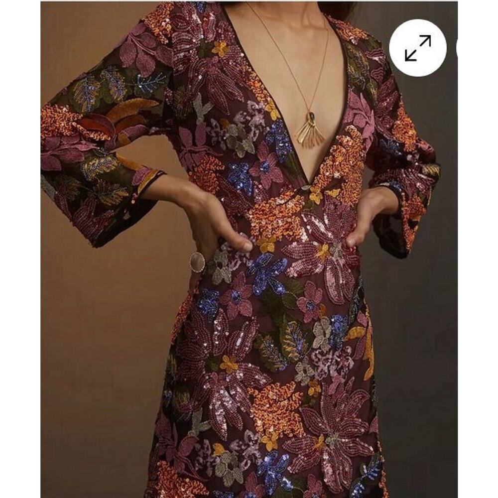 Anthropologie Floral Sequin Mini Dress - Multicolor